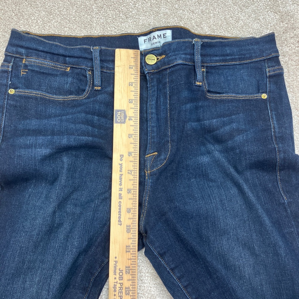 FRAME Denim Le High Flare Jeans Womens 32 x 32 Dark Blue Wash Stretch USA Made - Picture 7 of 10